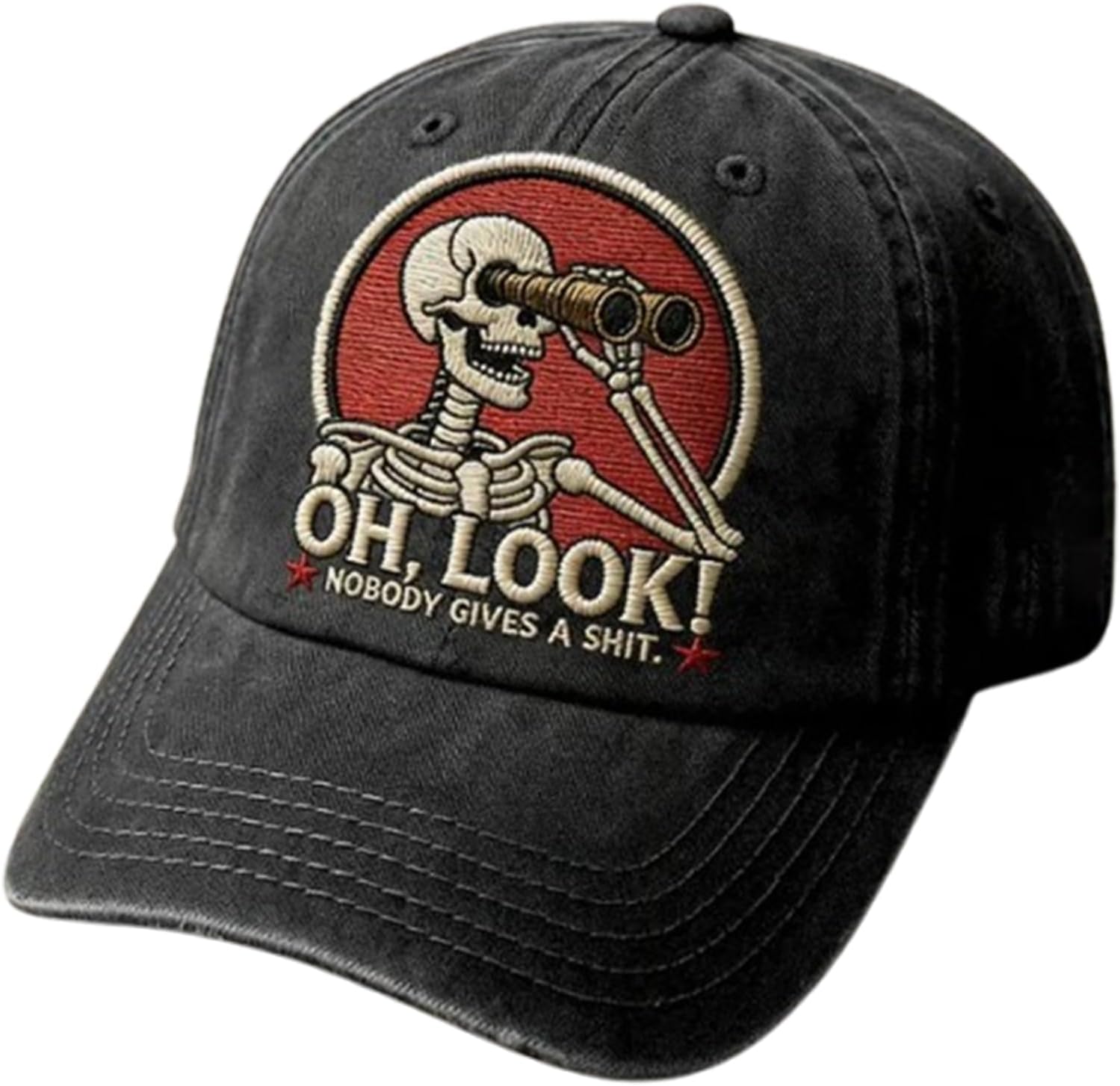 Oh Look Nobody Gives a Shit Skeleton Scout Cap,Vintage Embroidered Quirky Fun Pattern Adjustable Outdoor for Men Women