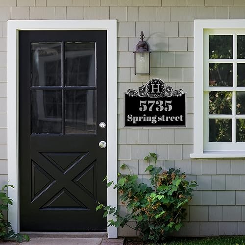 Vista 39 de Placa de dirección de metal personalizada, letreros de números para placa de pared de casa, letrero de dirección de nombre de calle, números de casa