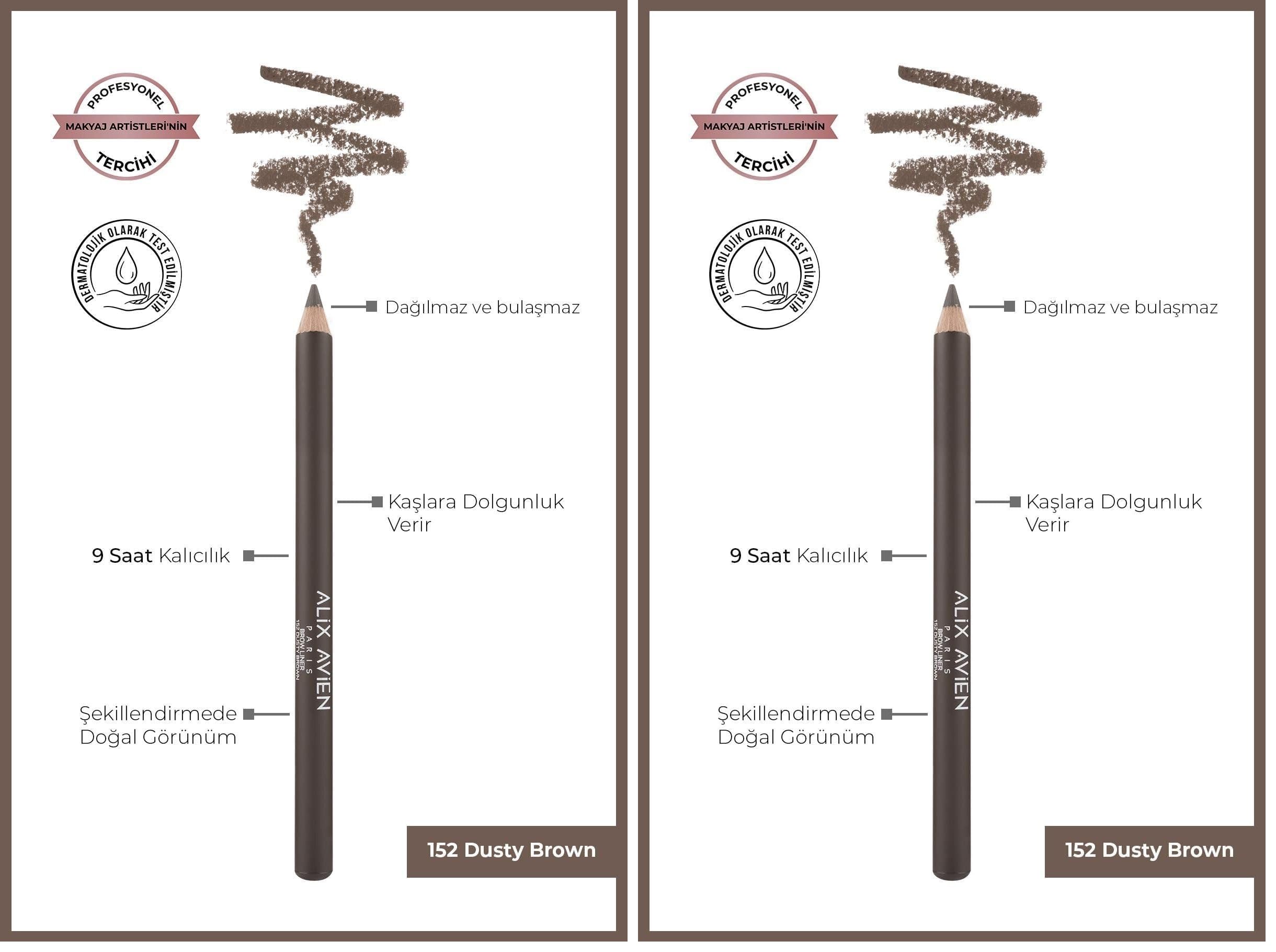 ALIX AVIEN Uzun Süre Kalıcı, Belirginleştirici Şekillendirici Kahve Kaş Kalemi - Brow Liner 152 Dusty Brown (2 paketi)