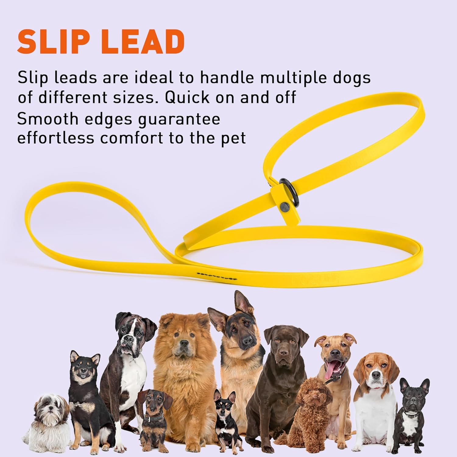 Dogline Biothane スリップドッグリード - 小型、中型、大型犬用 - 無臭スリップリード 高耐久 耐久性のある素材