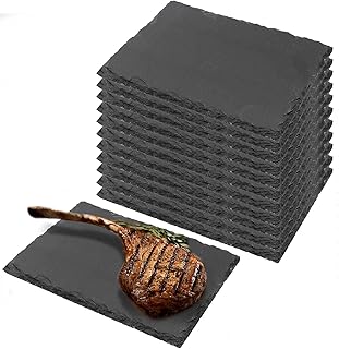 12 Pack 9 x 6 Inch Black Slate Cheese Board, Slate Stone Serving Tray Slate Plates for Food, Sushi, Steak and Charcuterie