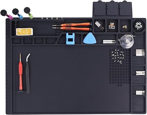 Alfombrilla para soldar grande, resistente al calor, 932F, con tamaño de 15.9 x 12 pulgadas. Alfombrilla de silicona con aislamiento del calor para