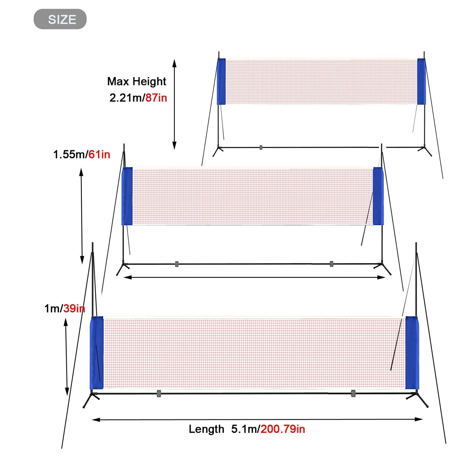 Portable Height Adjustable Badminton Volleyball Tennis Net Set Multi