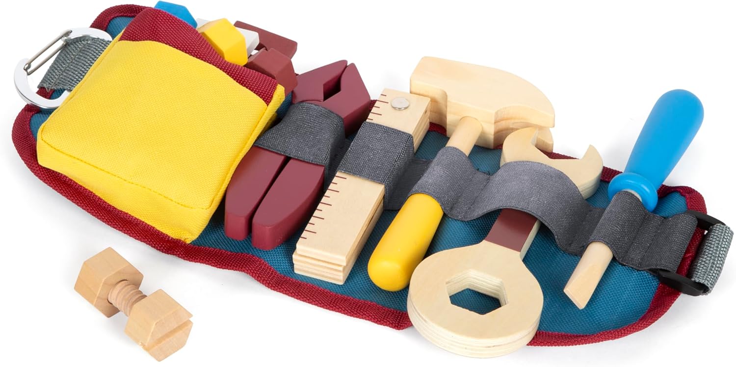 Small Foot Workshop Belt, Many Tools and Acc, Wood, Children, from 3 Years, 12602, Colour Colourful