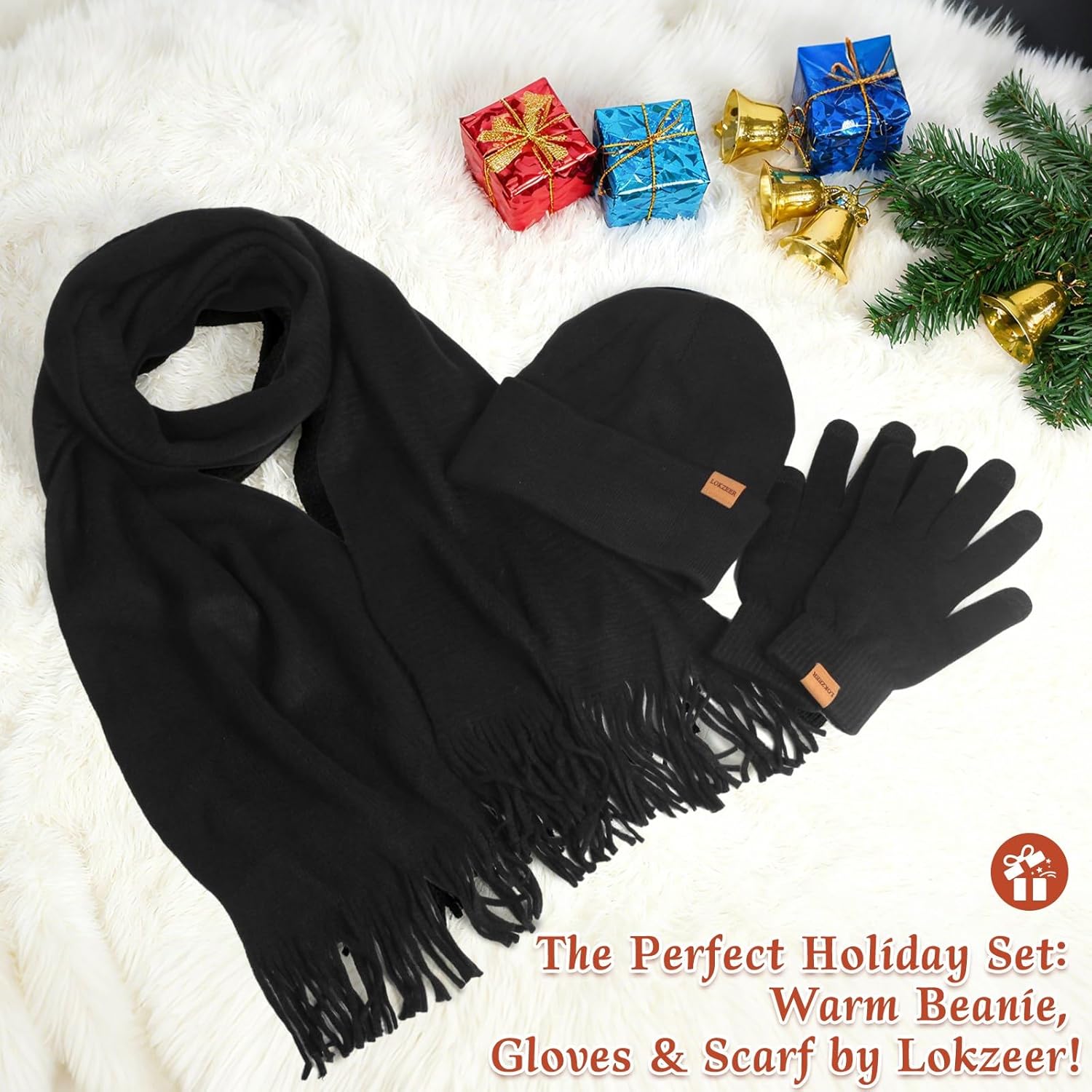 Winter Hat Gloves Scarf Set Women, Knit Beanie Fleece Lining, Touchscreen Gloves & Warm Knitted Scarf 3Pcs Gift - Image 7