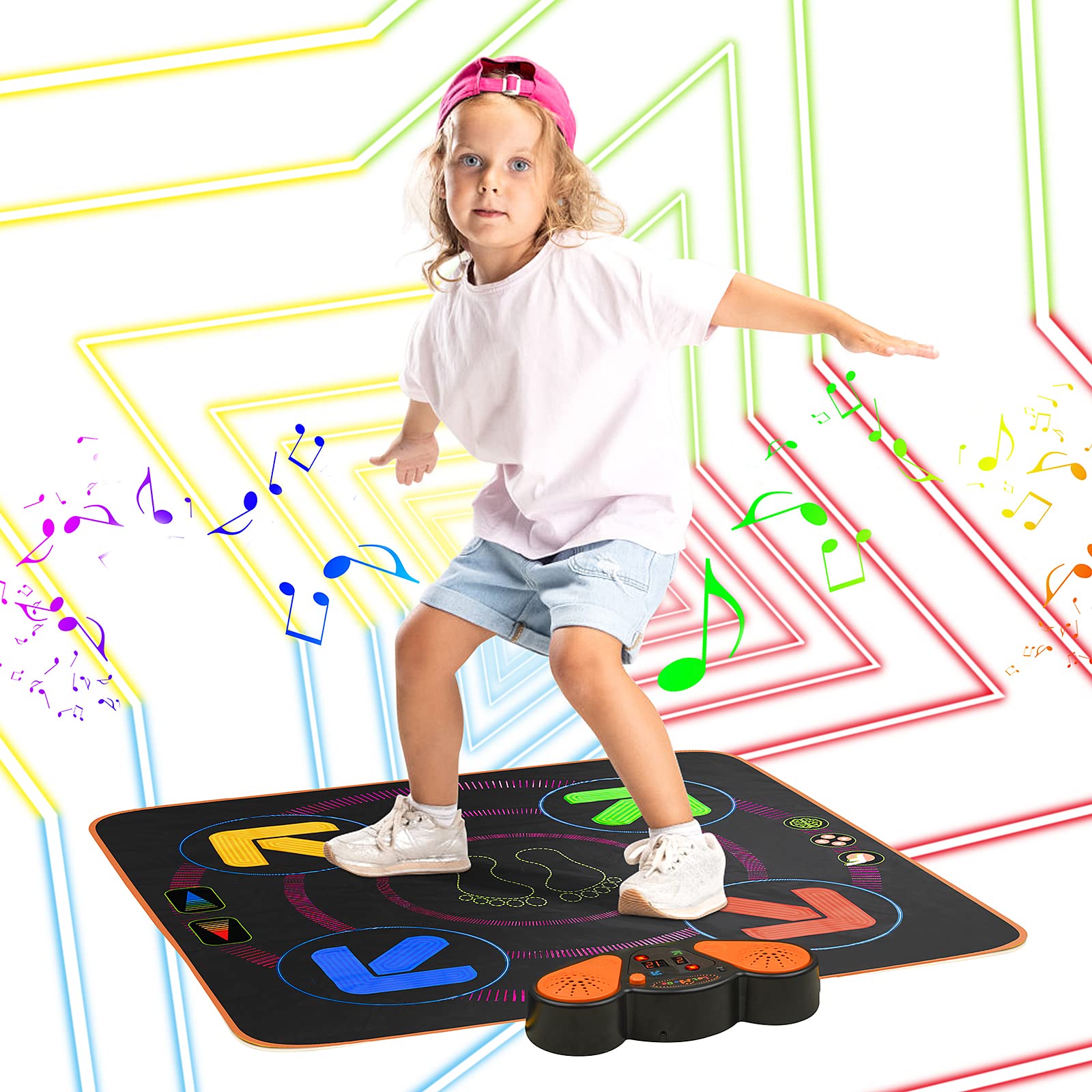 Let Me Be Dance Mat for Kids Ages 4-8, Gifts for 5-12 Years Old Girls Toys Ages 6-8, Memory/Follow/Free Modes Mat Non-Slip Dirt-Resistant Boys Toys Dance Mat for Kids 8-12 (35"×35")(Light On Panel)