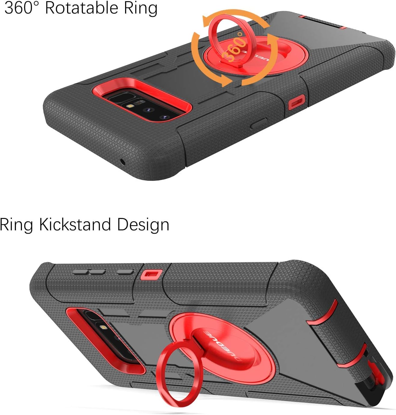 Galaxy Note 8 Case,DUEDUE Ring Kickstand Belt Clip Holster,Shockproof Heavy Duty Hybrid Hard PC Soft Silicone Full Body Protective Rugged Case for Samsung Galaxy Note 8,Red