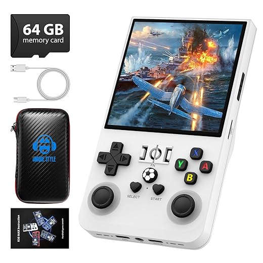 R36MAX Retro Handheld Game Console, 4.0 Inch 720x720 IPS Screen, 64GB Built-in 18,000+ Classic Game, Portable Hand Held Open Source Linux System, 4000mAh Battery Retro Gaming Console(White 64GB)