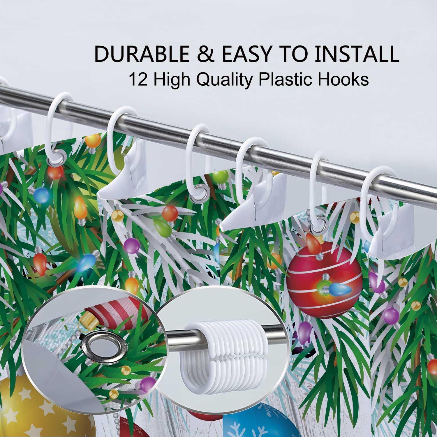 Funny Christmas Shower Curtain, Cute Cute Dinosaur in Santa Hat Singing Merry Christmas for Children Boy and Girl Shower Curtain, Winter Bathroom Decor, 70X75 inch