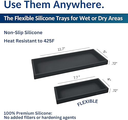 Miniatura 3 de Bandeja de Encimera y Tocador - 2 Piezas (11" y 7") Bandejas de Silicona Irrompibles para Cocina y Baño para Encimera, Bandeja para Dispensador