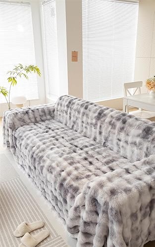 Miniatura 9 de Funda de sofá suave y gruesa de piel sintética lavable de una pieza, funda de cojín de felpa gruesa de conejo para invierno, funda protectora para