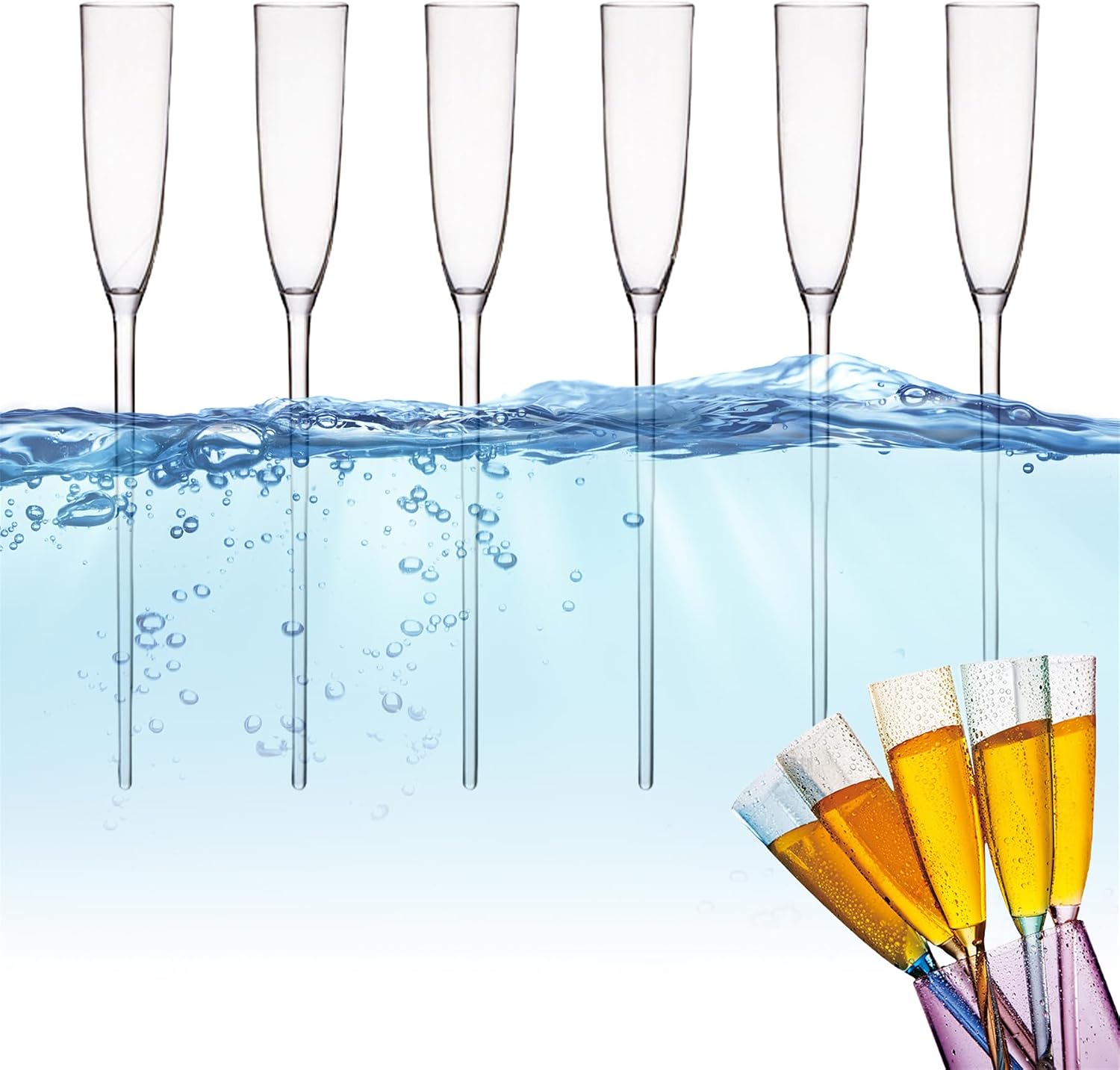 Floating Champagne Flutes, 6Pcs Shatterproof Floating Glasses for the Pool, Outdoor Plastic Wine Glasses (Multicolor*6Pcs)