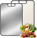 Conseil de coupe en acier inoxydable, 304 Planche de coupe à double face pour cuisine, acier inoxydable/pierre de blé 16"x11" PP Grande planche pour la viande, les fruits, les légumes, l'extérieur ou l'intérieur gris