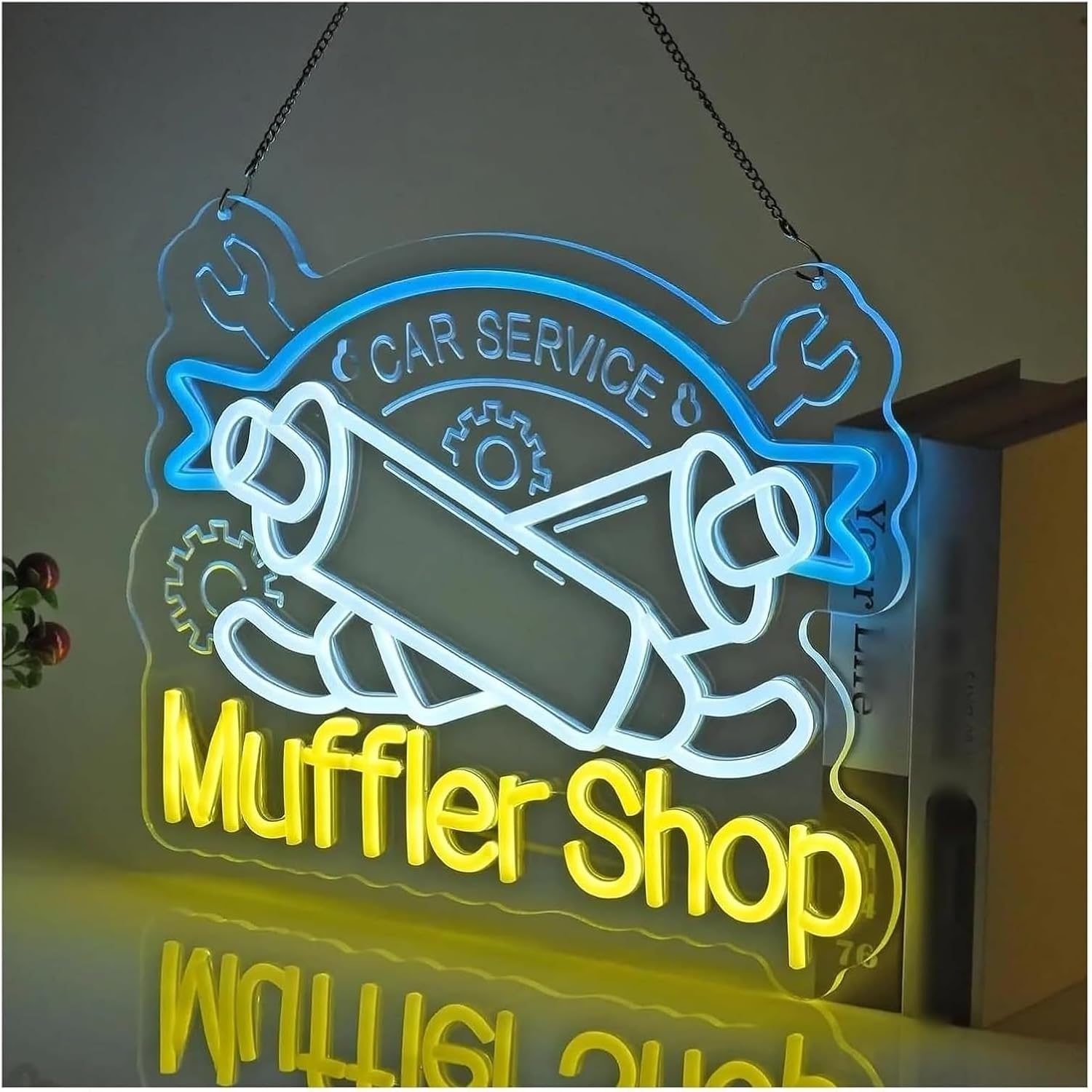 ネオン管 サインランプ マフラー ショップ ネオン 車 トラック ガレージ ガソリンスタンド 施設 詳細 サービス 装飾 46.5x