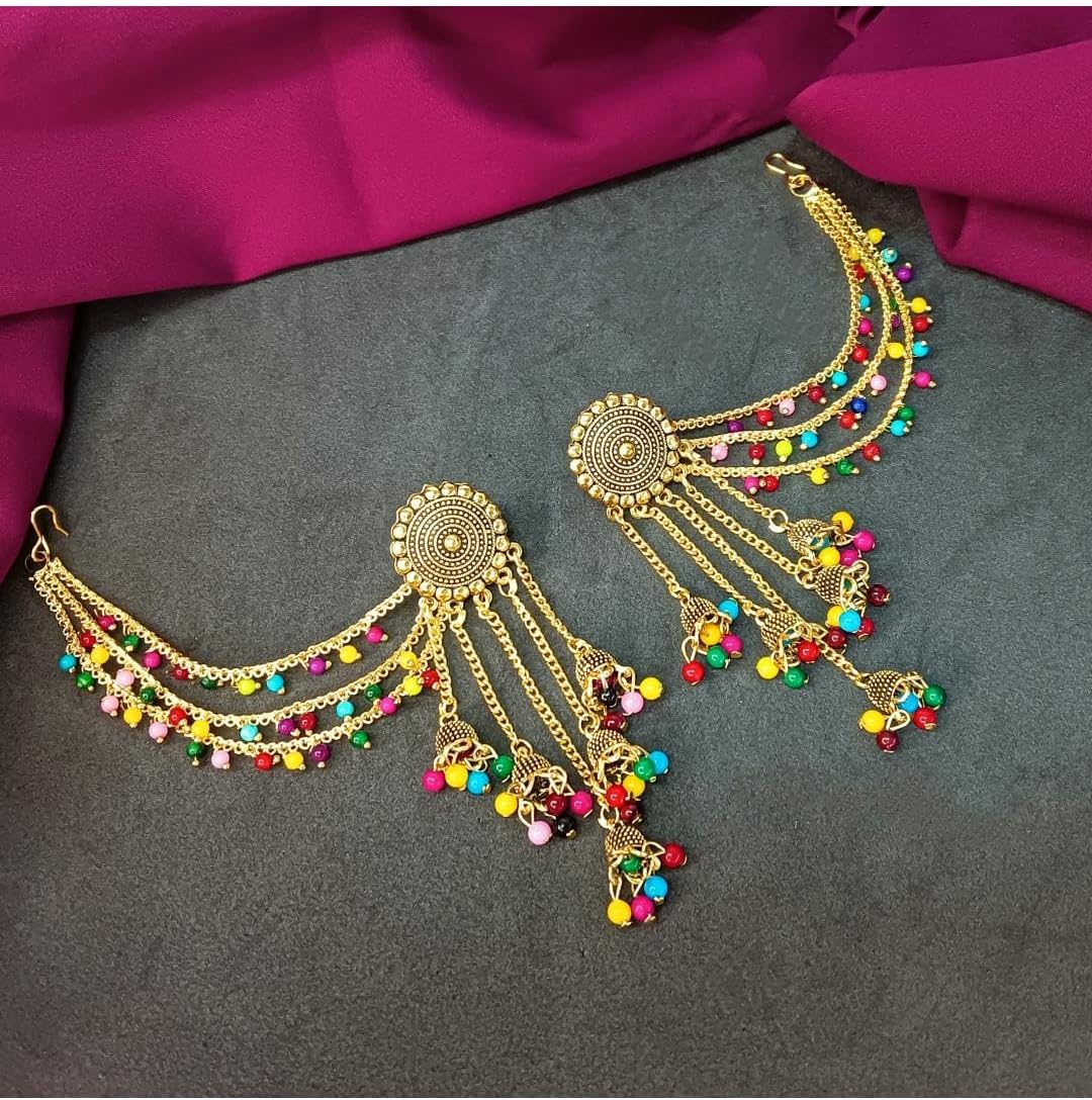 Efulgenz Antique Boho Oxidized Indian Earrings for Women Jhumka Jhumki Tassels Faux Pearl Drop Earrings with Multilayer Ear Chain Jhumka Jhumki Earrings Set Indian Oxidized Jewelry Dangle Earrings Bohemian Statement Jewelry for Women