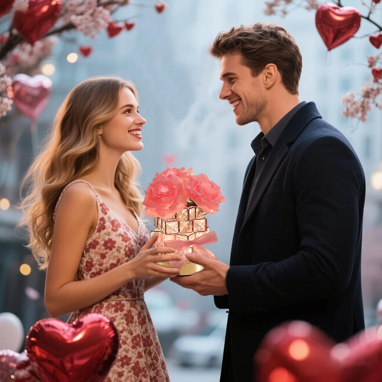 ONXE Valentine‘s Day Birthday Gifts for Her GF Girlfriend Wife,Flower Cordless Crystal Table Lamp,3-Colour Dimming Rechargeable Forever Rose Bedside Lamp Night Light Anniversary Decor for Women Men - Image 2