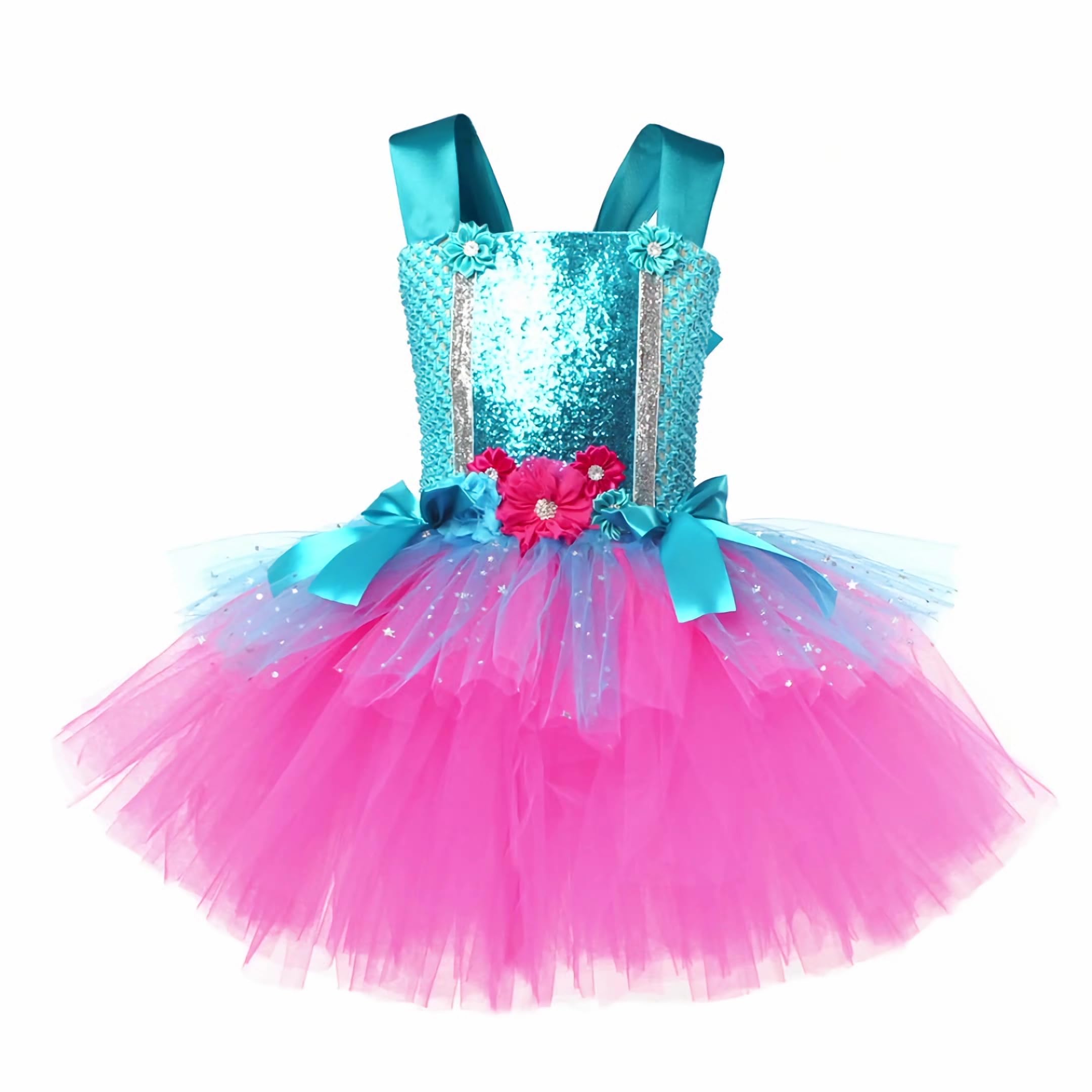 Aceut WYYXXT Girls Princess Poppy Costume Birthday Party Dress Halloween Cosplay Outfits(6-7Y,Blue/Red)