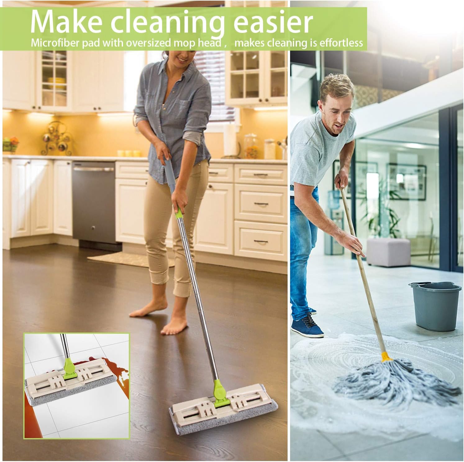 Microfiber Mop for Hardwood Floor Cleaning with 4 Washable Pads, Dry/Wet Mops for Laminate/Tile Floor Cleaning, Extended Handle Flat Mop with 1 Dirt Removal Scrubber Included