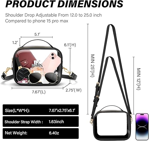 Miniatura 48 de KETIEE Bolso cruzado transparente, aprobado para estadios, para conciertos, eventos deportivos, festivales G1-negro