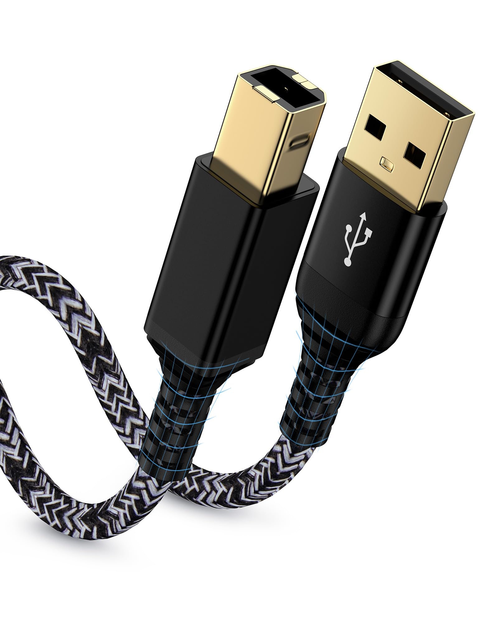 10ft USB Printer Cable, Braided USB A to USB2.0 Printing Cord High-Speed Scanner Cord Type B to Computer for HP, Canon, Brother, Epson, and MIDI Cable
