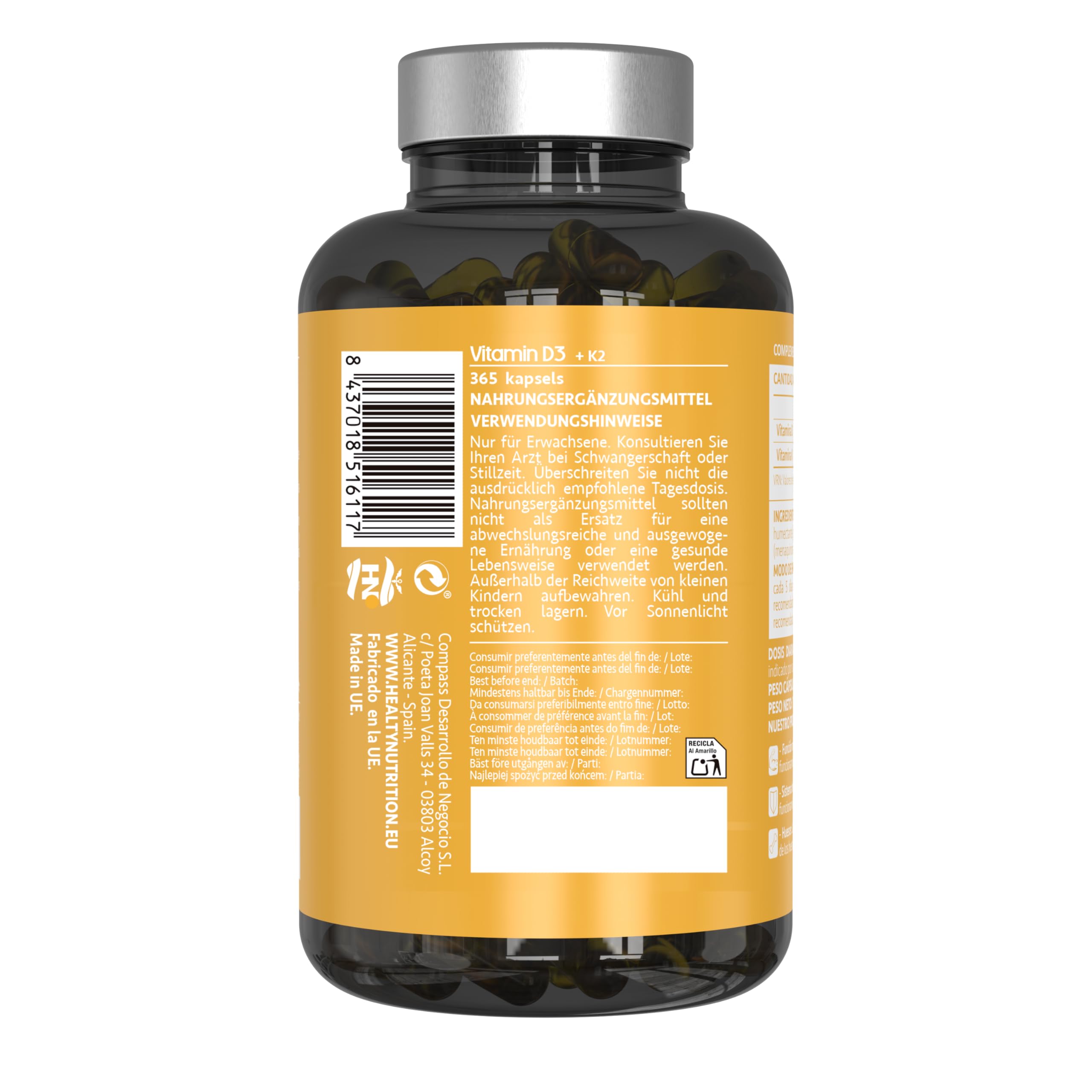 Vitamin D. (5000 IE) 365 Kapseln Vitamin D3 + K2 Hochdosiert Unterstützt Immun Und Knochenfunktion Hohe Konzentration Antioxidantien Antifettiga Weichkapseln Premium