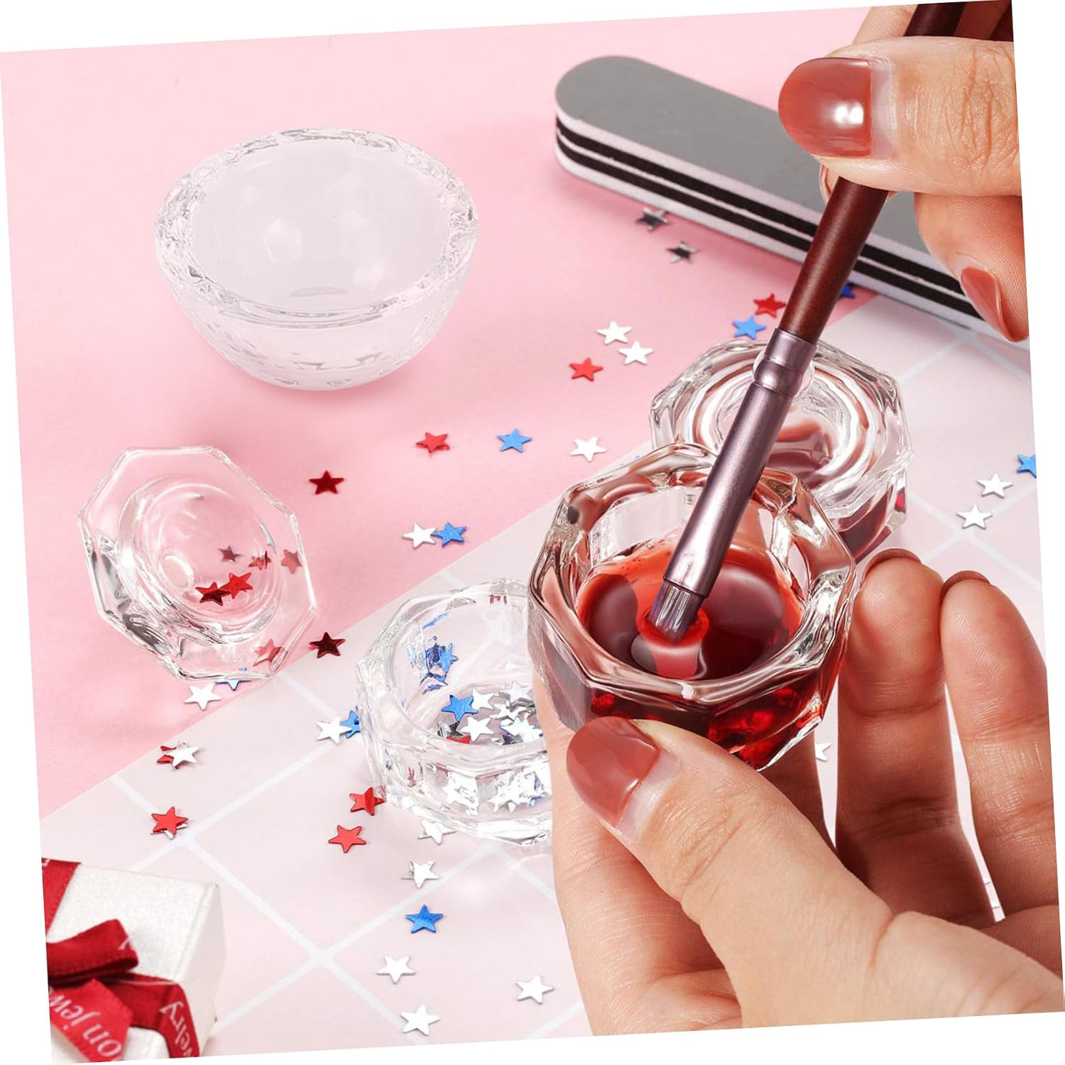 6pcs Crystal Nail Art Cups Lid High Borosilicate Glass Liquid Powder Containers for Nail Salon Home Use Lightweight Mini Canisters for Easy Storage