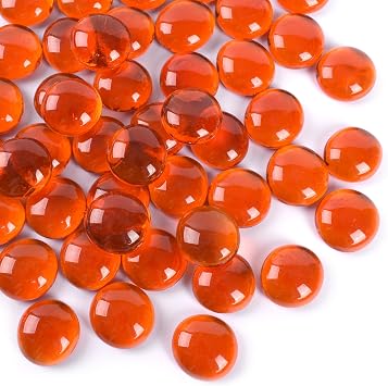Flat Glass Marbles 1lb, 100PCS Orange Flat Gems Glass Beads for Vase Filler Garden Aquarium Fish Tank Pebbles Table Floral Decoration