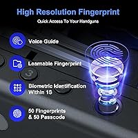 Vista 3 de Caja de seguridad para armas, caja de seguridad biométrica para pistolas de mano, caja de seguridad para pistolas con teclado retroiluminado