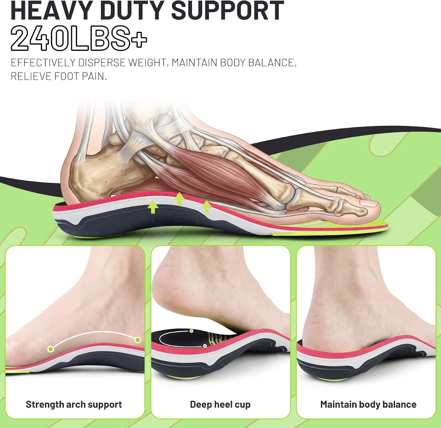 240lbs+ Arch Support Insert Plantar Fasciitis Pain Relief Insole image 2