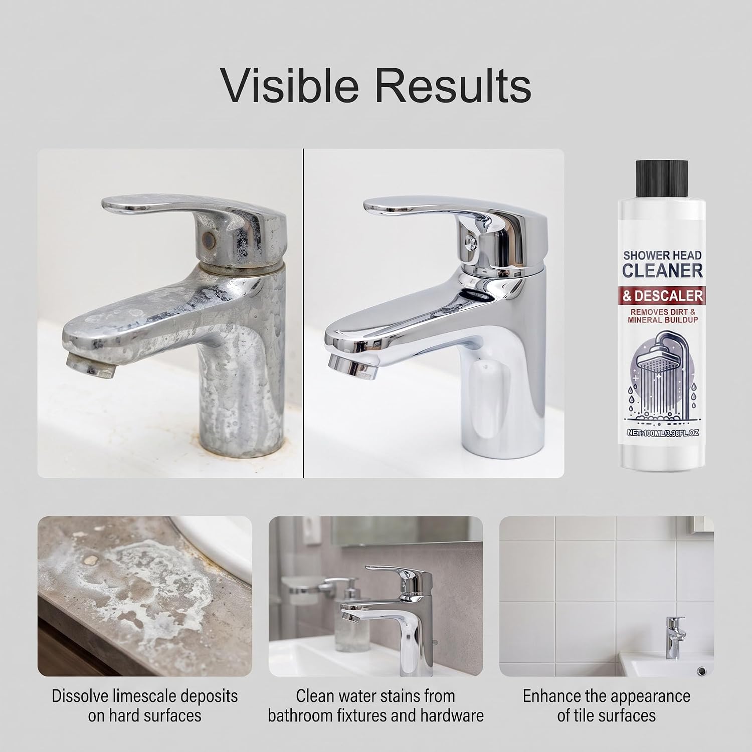 Showerhead Descaler Solution, Strong Fast Effective, Heavy Duty, Skin Safe