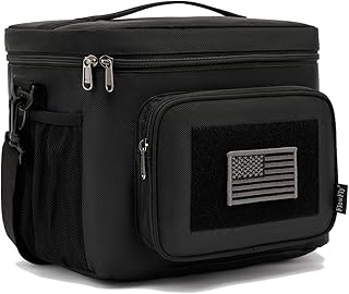 FlowFly Tactical Lunch Bag Large Insulated Lunch Box Cooler Tote for Men, Women with MOLLE/PALS Webbing (Black, Large)