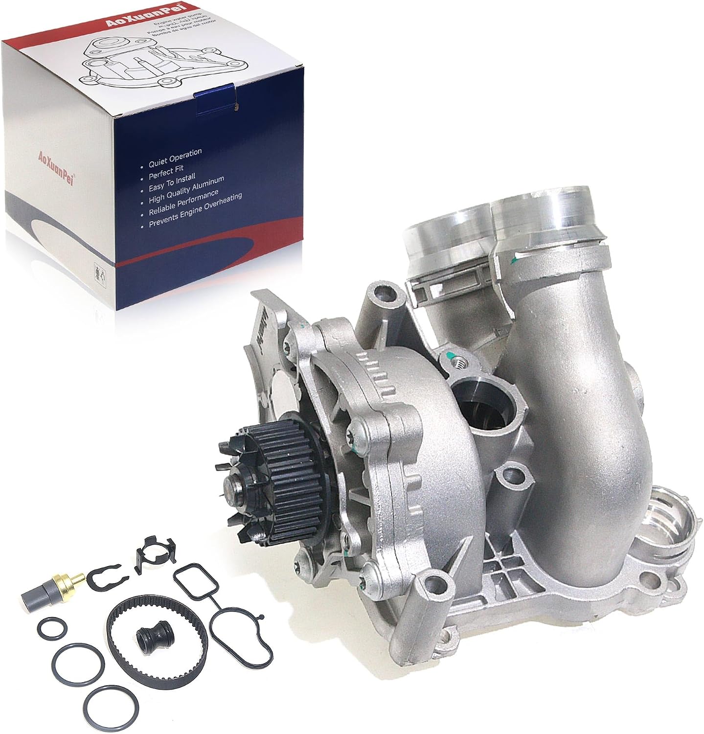 Aluminum Electric Engine Water Pump Assembly Compatible with Audi A3 A4 A5 A6 Q3 Q5 TT VW Beetle CC Eos GTI Jetta Passat Tiguan 2.0T TSI Engine Replaces# 06H121026CQ 06H121026AB 06H121026T