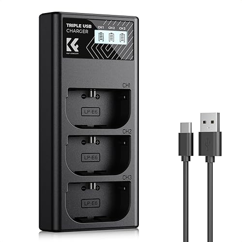 K&F CONCEPT LP-E6NH 3-Slot Charger, LP-E6 LP-E6N Battery Charger with LCD Display for Canon EOS R5 R6 R7 5D 6D 7D Mark II Cameras