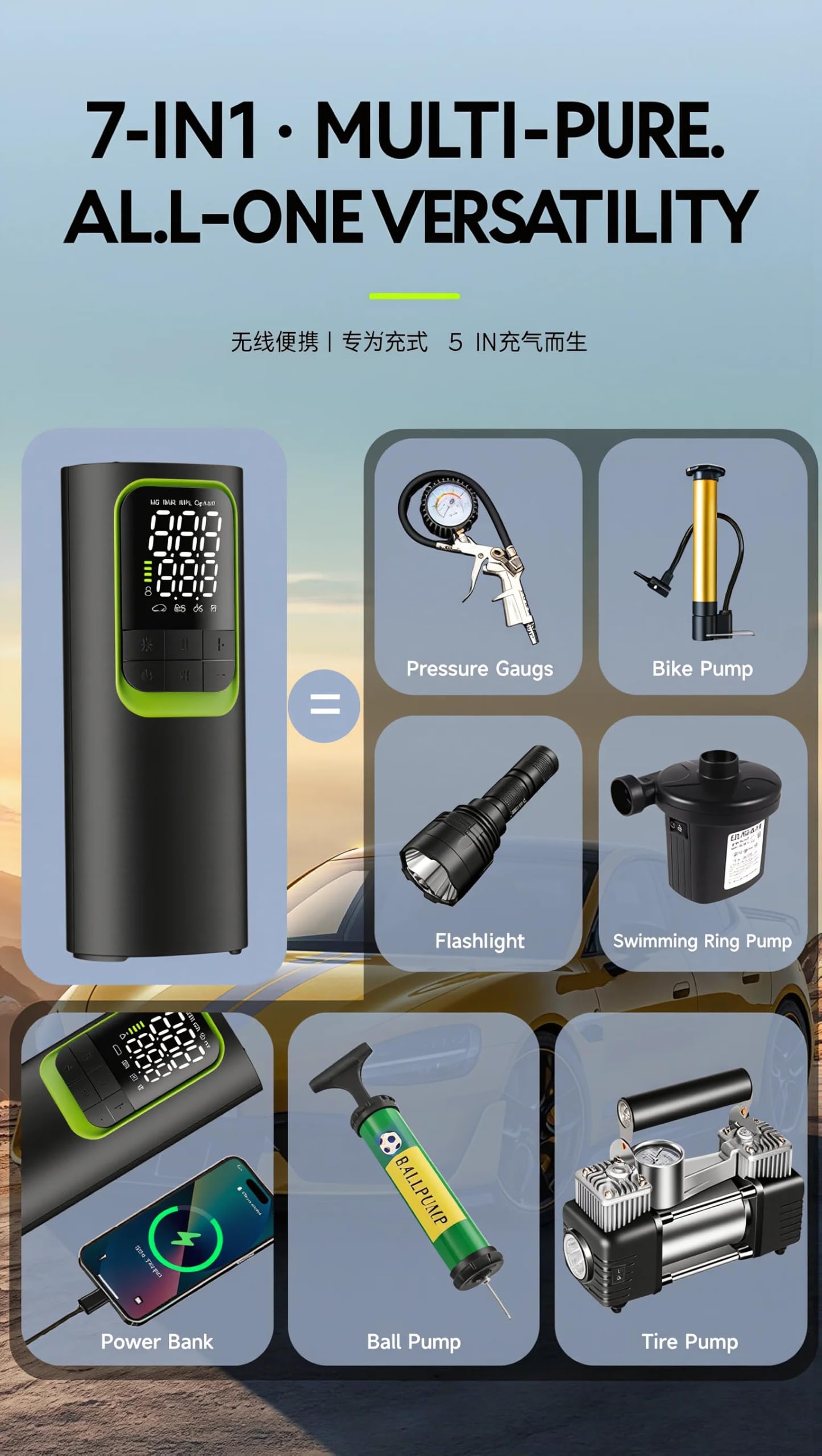 Compresseur Air Gonfleur de Pneu Portable Gonfleur Electrique