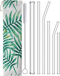 Nafender® 9-Pack Glass Straws Reusable Drinking Straw Boba Straw Including Straight/Bent/Extra Wide/Short Straw with 2 Cleaning Brushes & 1 Storage Bag- Perfect for Juice Smoothie Boba
