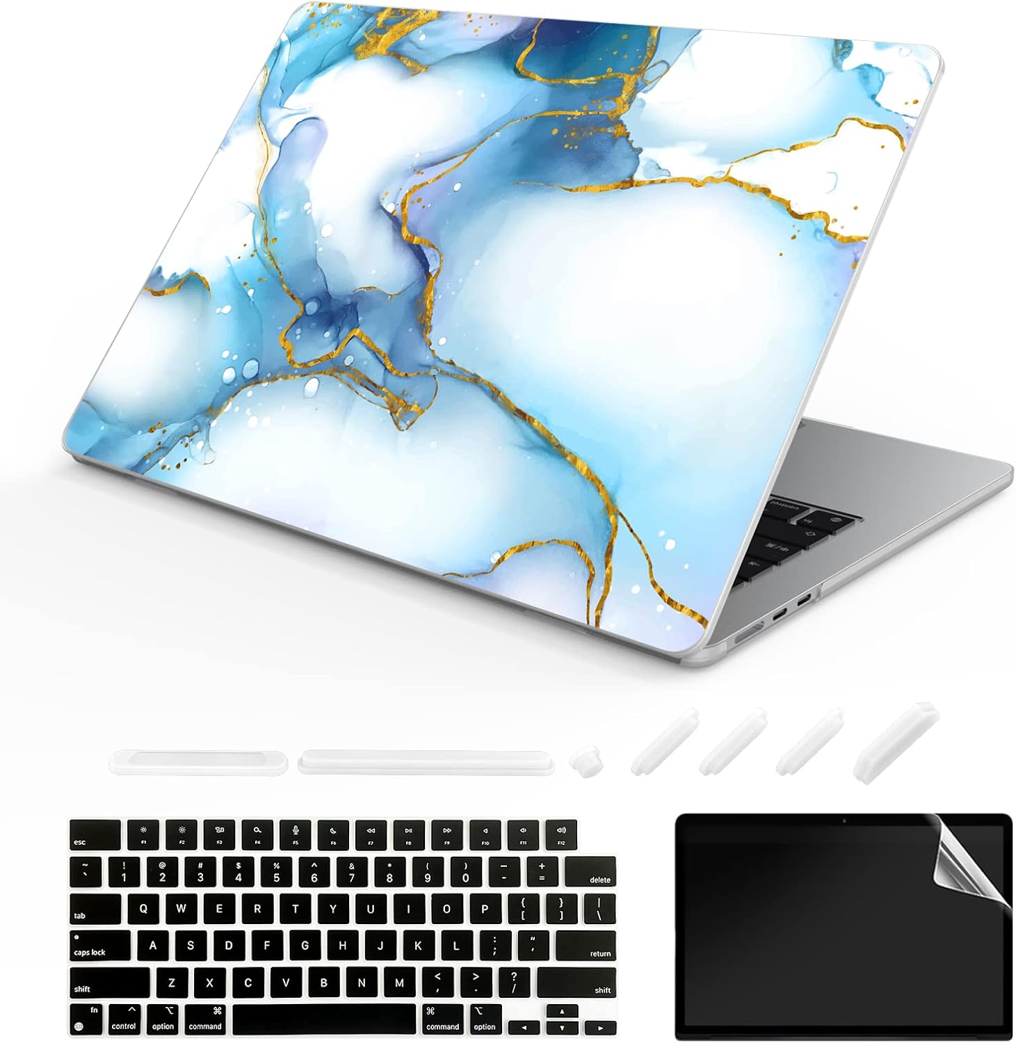 Compatible with MacBook Air 15.3-inch Case 2023 Release New Model: A2941 M2 Chip,Printed Pattern Hard Shell Laptop Sleeve with Keyboard Cover & Dust Plugs，Marble 17