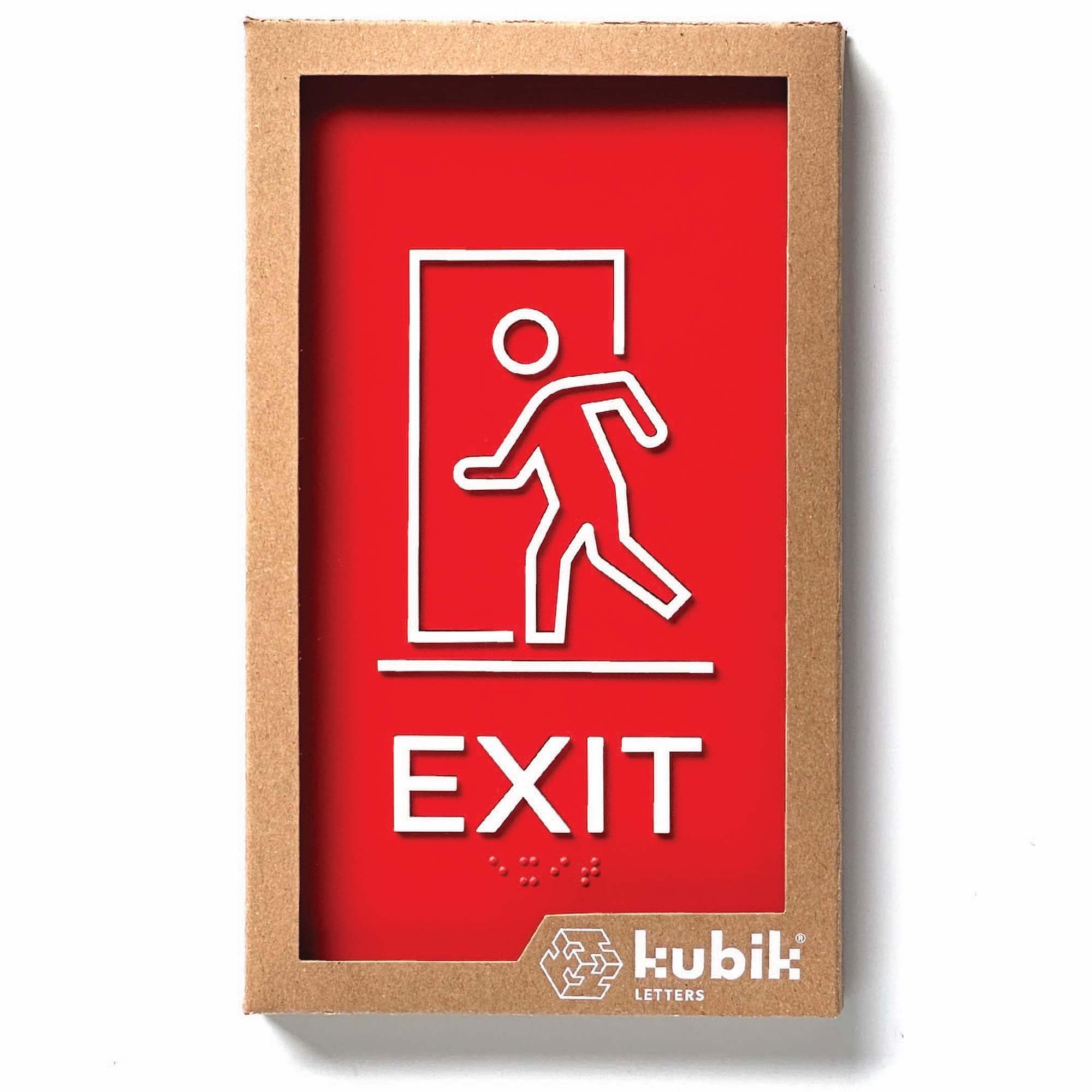 Kubik Letters Premium Exit Sign - Emergency Exit Sign - ADA Compliant - Modern Design with Grade 2 Braille for Emergency Door - 3M Double-Sided Tape