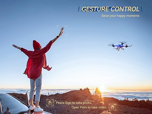 Miniatura 5 de UranHub Dron con cámara para adultos cámara HD 2K de video en vivo para principiantes con control de gestos control de voz retención de altitud modo