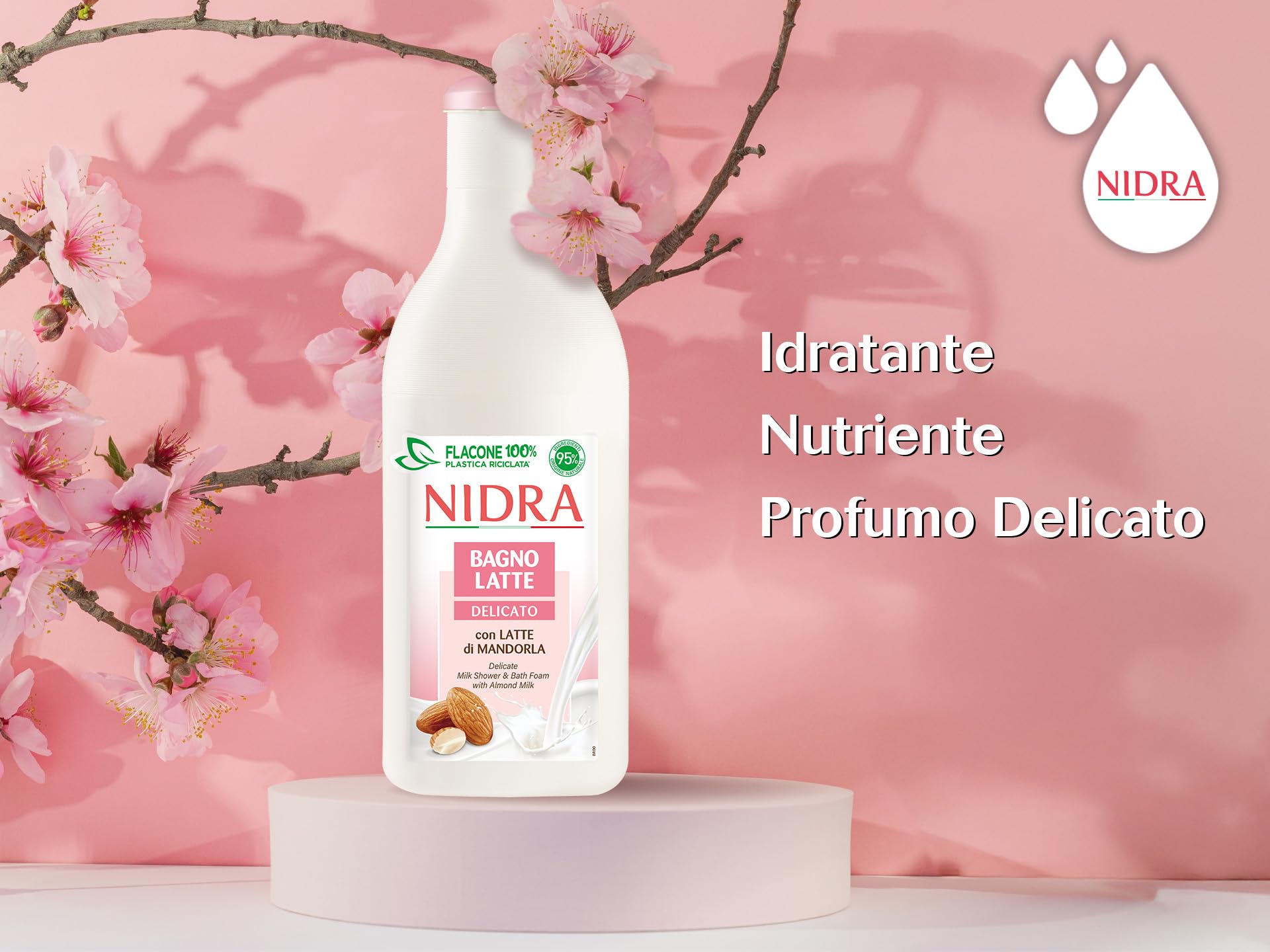 NIDRA | Bagnolatte Delicato, con Latte di Mandorla, Proteine del Latte, Dermatologicamente Testato, Made in Italy, 6x750 ml
