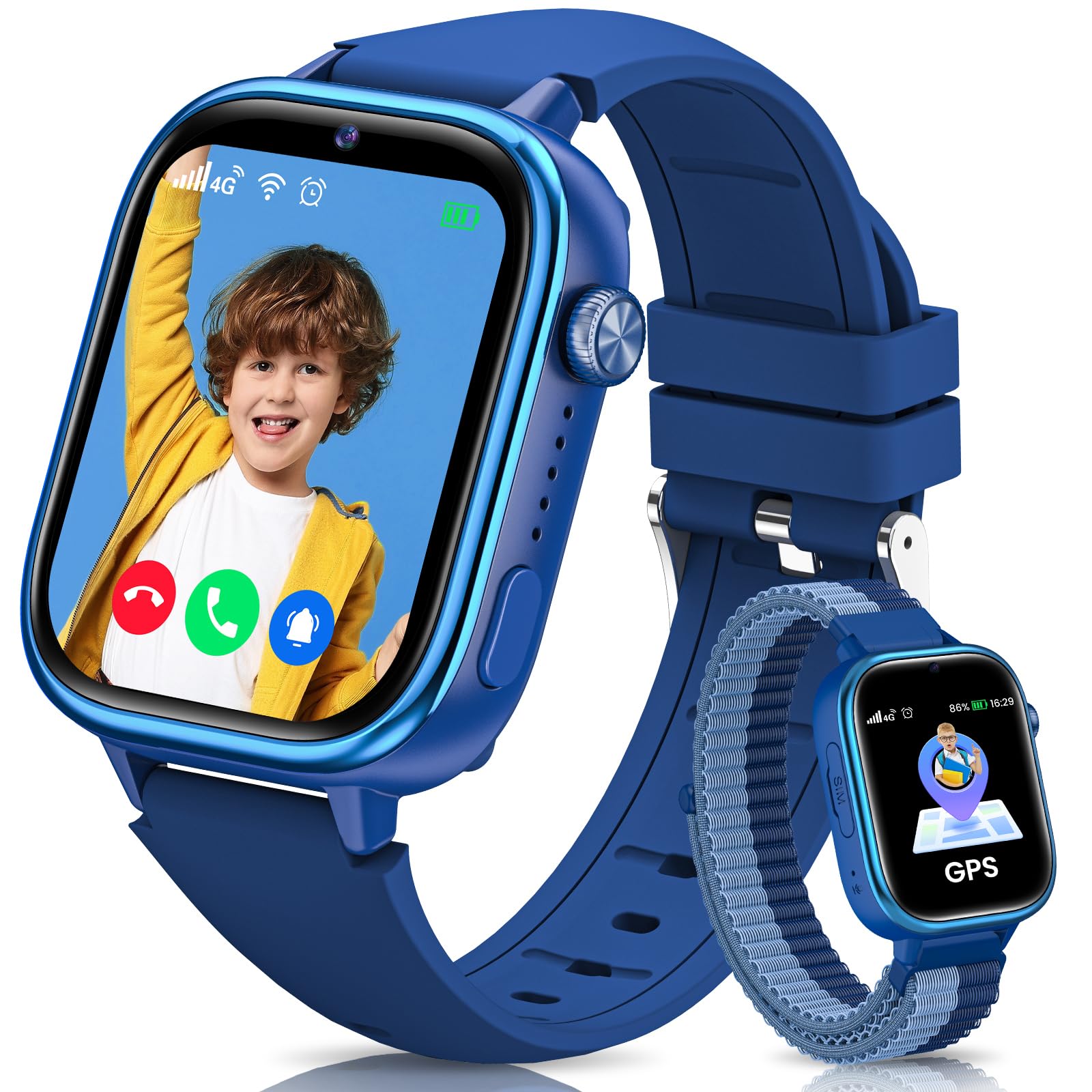SWGOTA 4G Reloj Inteligente Niño, Smartwatch Niños con GPS, Ilamadas, Videollamadas, Mensajes, Modo Escuela, Función SOS, IP68 Impermeable, Despertador, CÔmara y Podómetro (Azul)