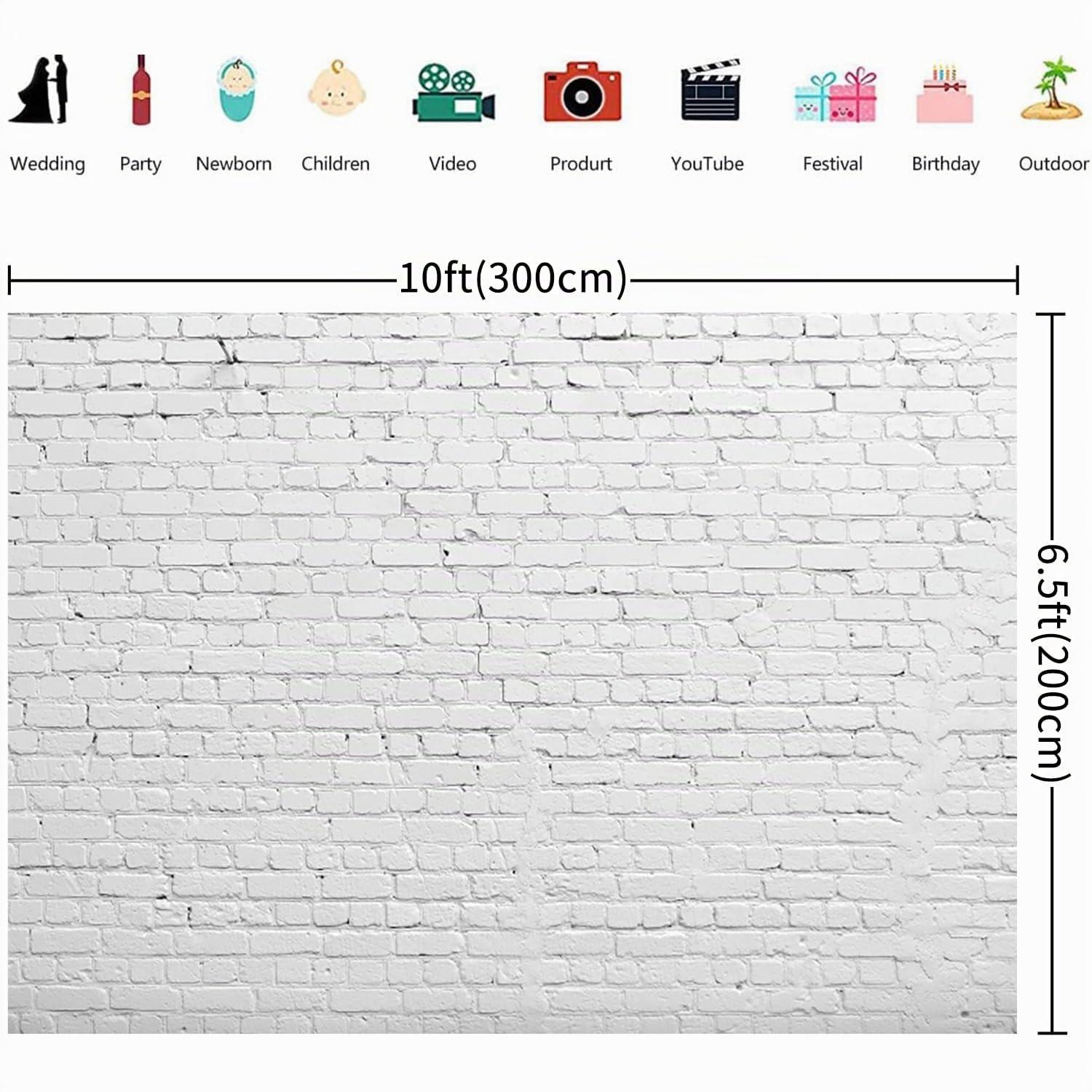 3x2m Sfondo muro mattoni Bianco mattone Fotografia sfondo Neonato Baby Shower Bambini Adulti Ritratto Photoshoot Festa di compleanno Torta Decorazioni da tavolo Banner Photo Booth Props