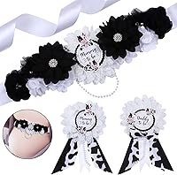 Vista 1 de JOYMEMO Faja para baby shower de vaca, kit de banda de maternidad con texto en inglés "Mom to Be Dad" (mamá para ser papá), alfileres de ramillete