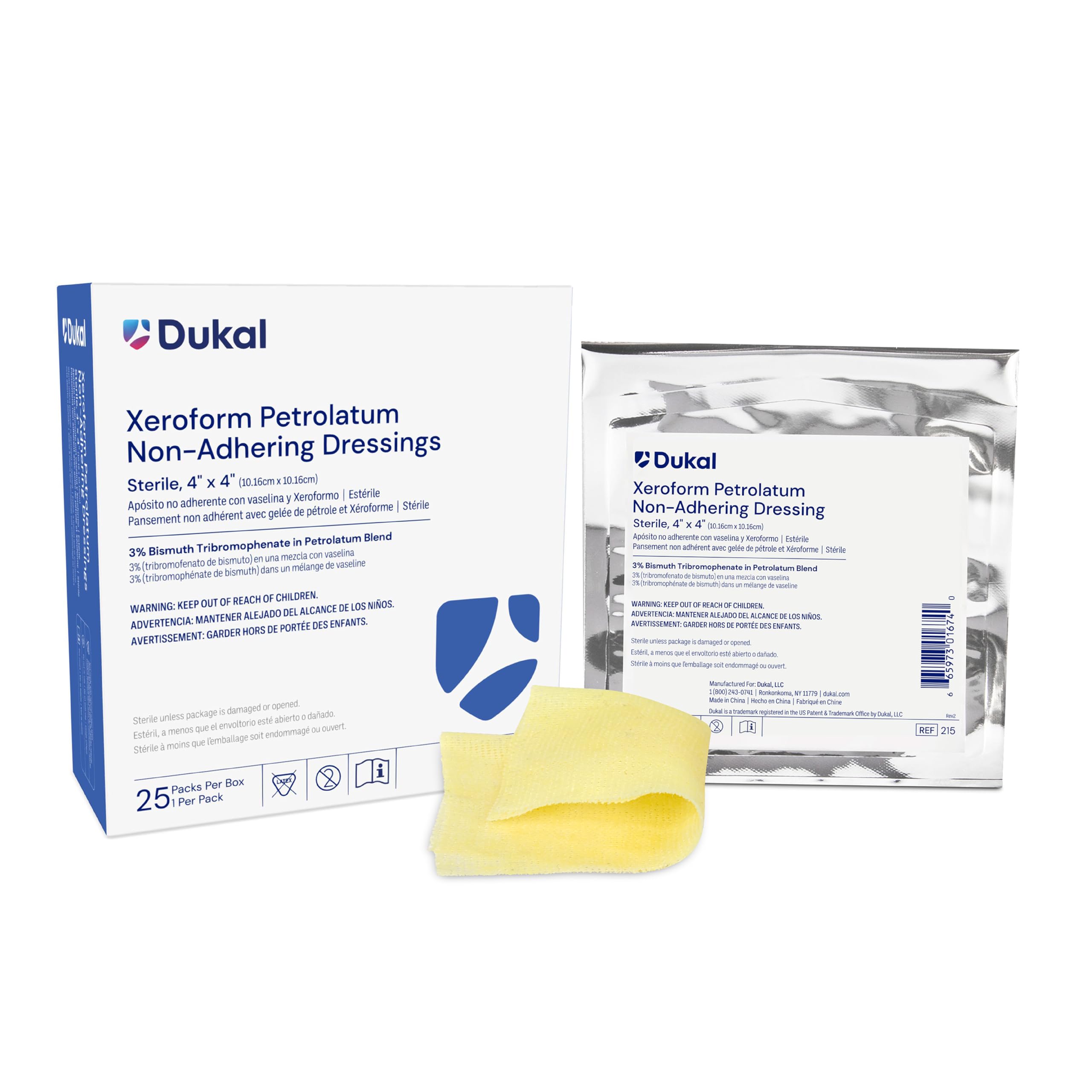 Dukal 215 Xeroform Petrolatum Gauze, Sterile, 4" x 4", Pack of 25