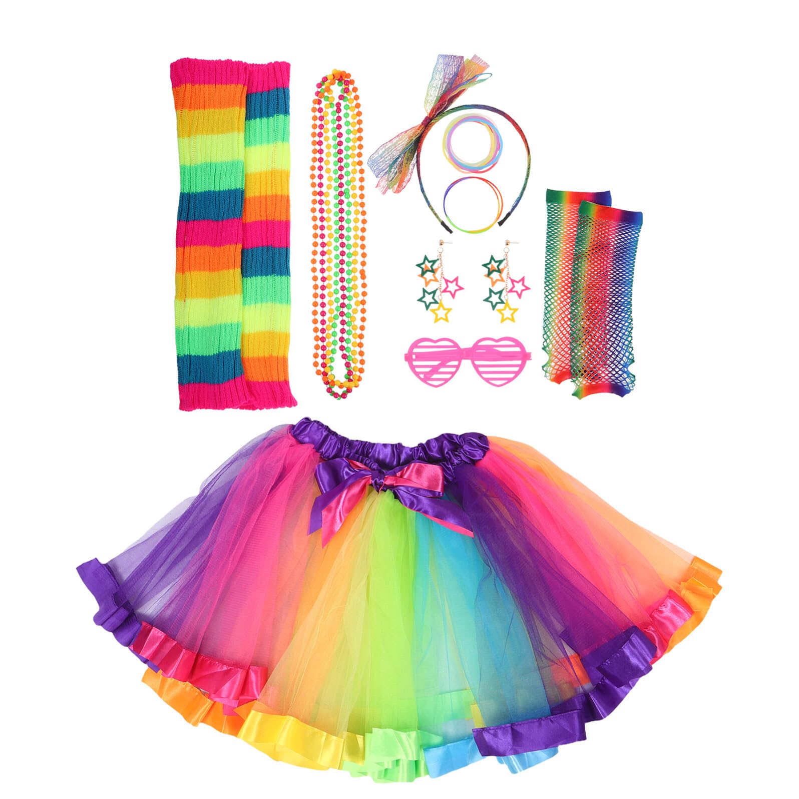Set D’accessoires Néon Rose Années 80 pour Femme, 1 Ensemble