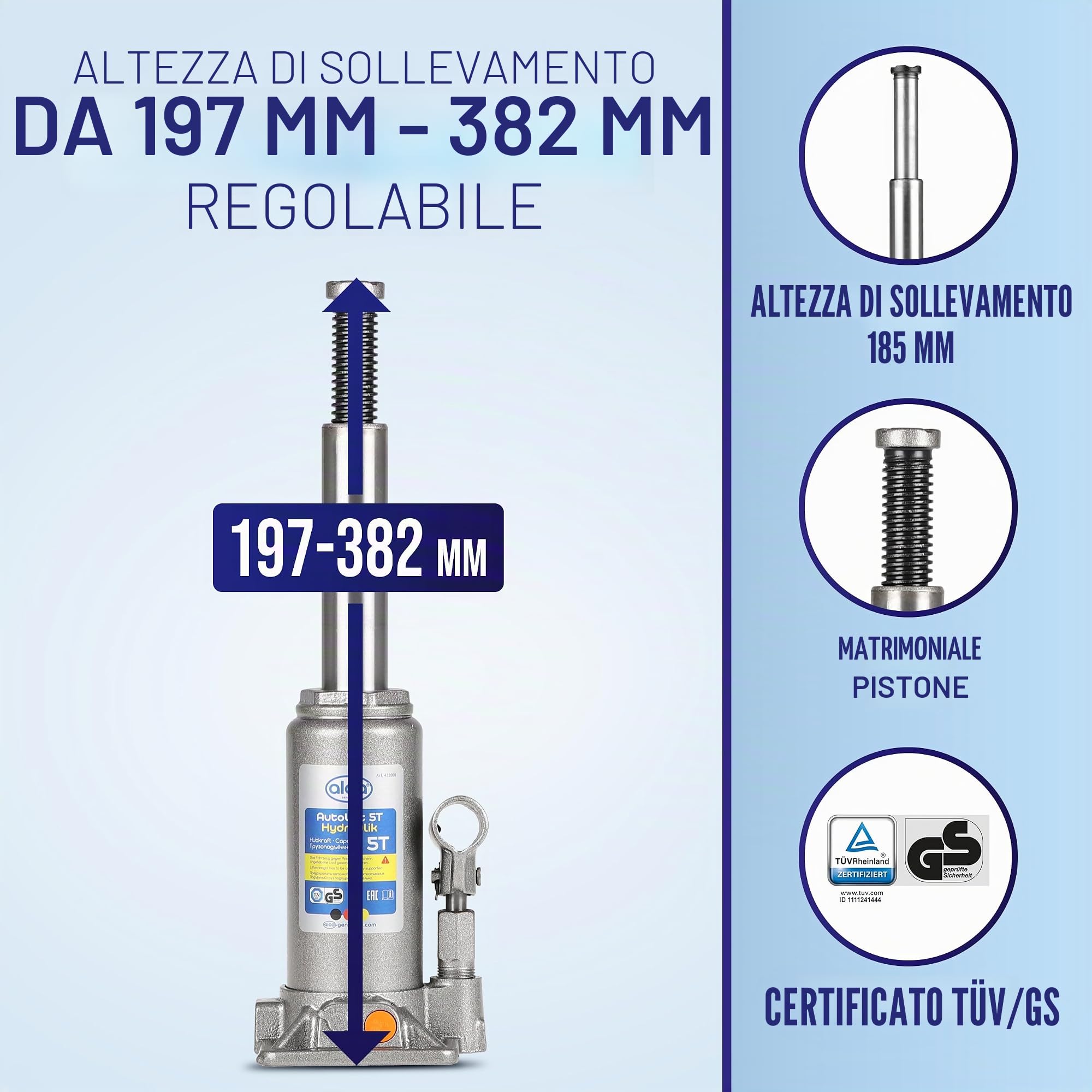 alca 432000 Cric Idraulico con Portata da 5 tonnellate