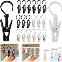 Vista 10 de VinBee 20 ganchos de lavandería con clips de plástico superfuerte para el hogar, viajes, ganchos giratorios para colgar en el armario, abrazaderas