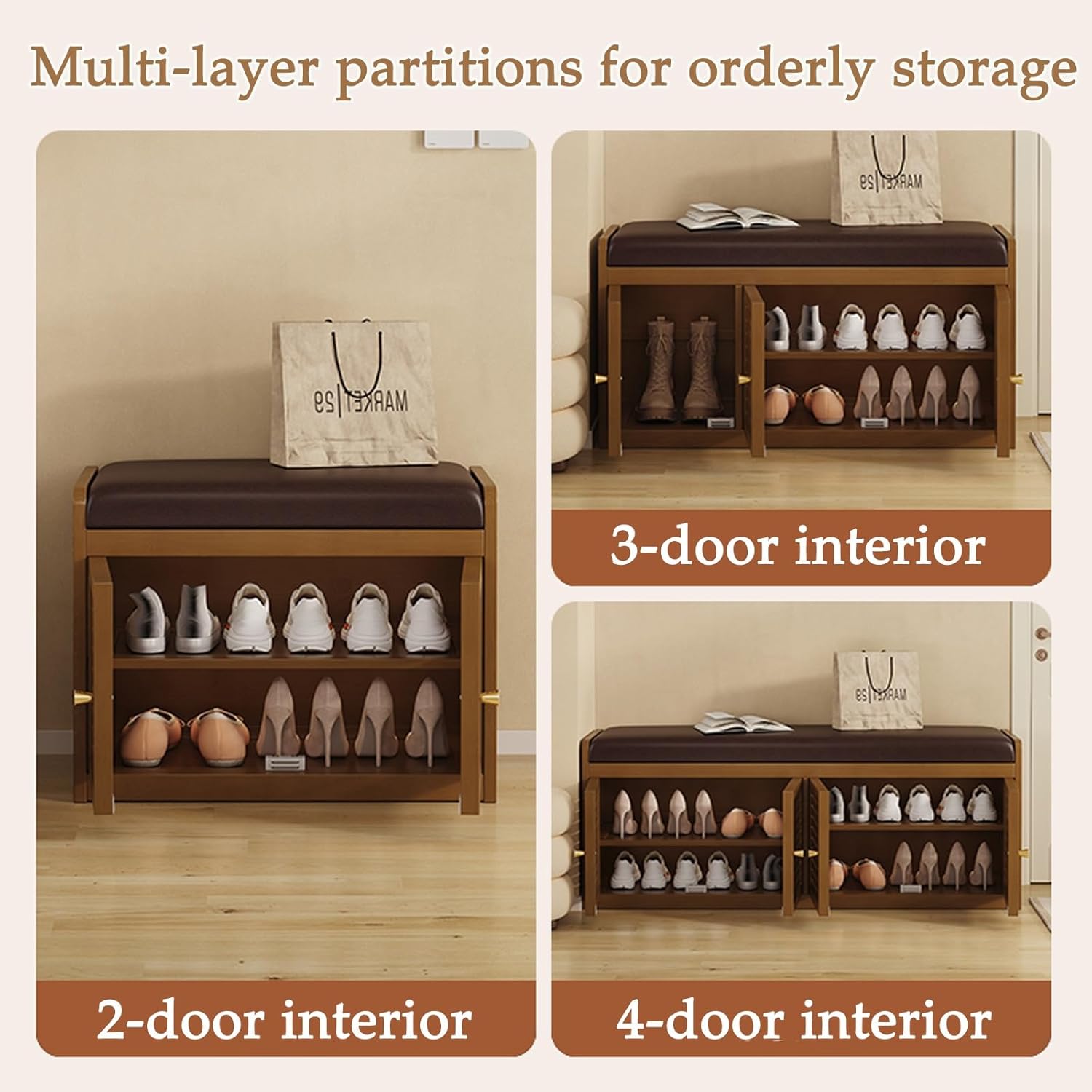 Storage Ottoman,Storage Bench,Entryway Bench with Cushion,Chest with Lid,Holds Up to 200kg,for Livingroom Bedroom & Entryway Light Cream(89x32x45cm)