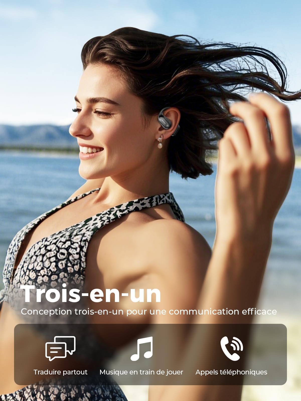 Ecouteur Traducteur instantané 3 en 1 MS190 Bluetooth 6.0 sans Fil 134 Langues Autonomie 60h