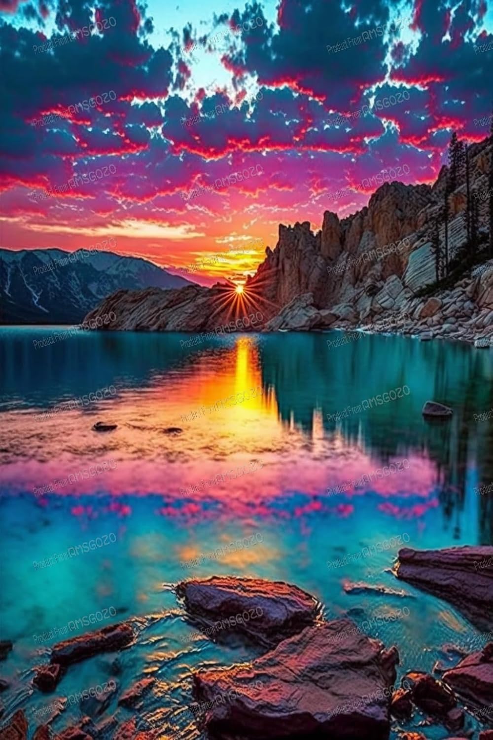 RMSGOZO Colorful Sunset Lake Diamond Painting Kits, 20 X 24 Inch 5D Round Rhinestones Diamond Painting for Adult & Children Embroidery Art Kit, for Wall Decor & Living Room Decor