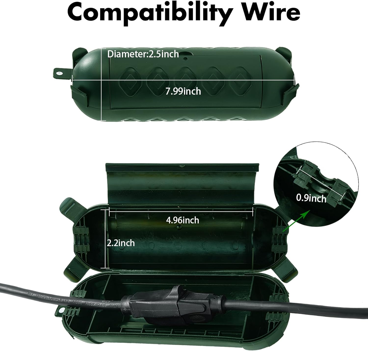 Outdoor Extension Cord Cover IP44 Waterproof, Weatherproof Extension Cord Protector Box for Outdoor Plug & Outlet, Ideal for Christmas Lights, Garden Tools, Patio, Green